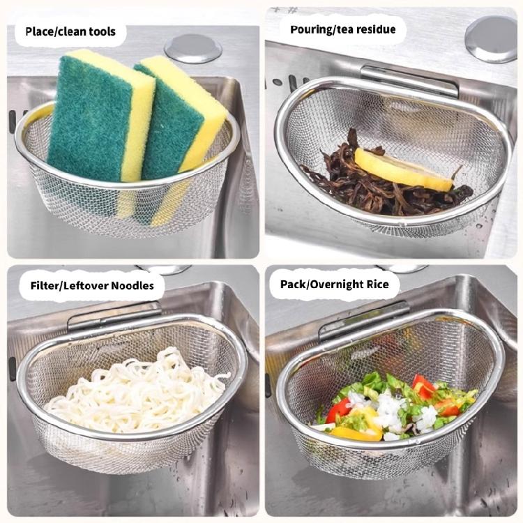 Metal Kitchen Drain Strainer Flexible Basket Sink Accessory Drain Strainer Food Scrap Catcher Stainless Steel Texture