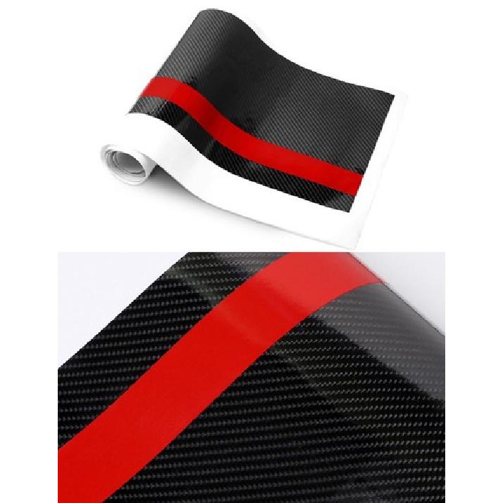 7-Inch Width Gloss Black 5D Carbon Fiber w/Red Rally Stripe Vinyl Graphics Decal