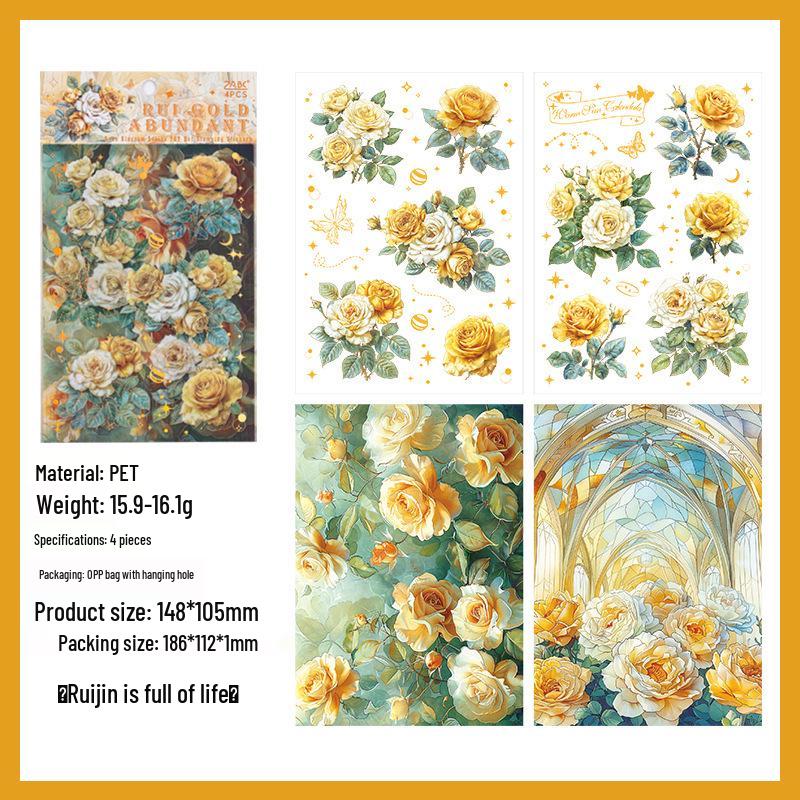 

Original Rose Blooming Floral Stickers: Waterproof PET Hand Account Pack
