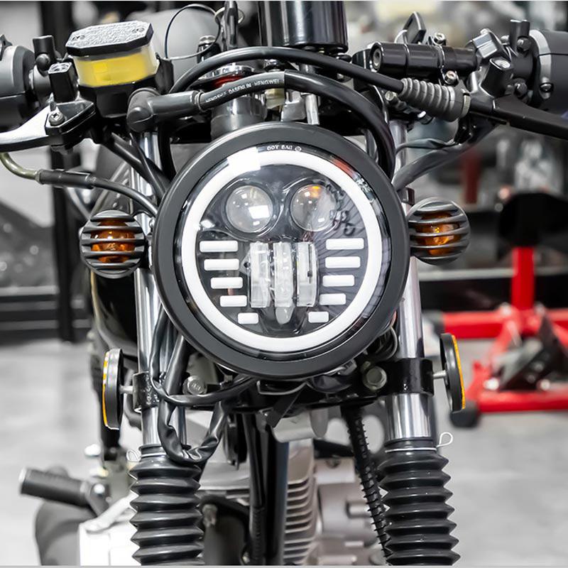 Round Motorcycle LED Headlight With Brackets Assembly High Power 26W Super Bright 6500K Retro Front Headlamp 12V Universal Parts