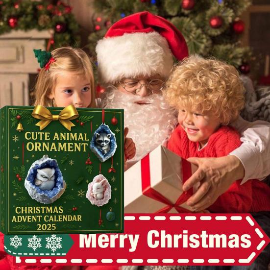 Yousheng Geode Tier Adventskalender 2025 24 Tage Countdown-Kalender mit 2D Acryl Wald Kristallhöhle Tiere Ornamente für Weihnachtsbaumschmuck