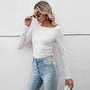Spring Autumn Fashion Long Sleeve T-shirt Women Semi-open Collar Slim Short Temperament T-shirt Solid Color Sexy Top