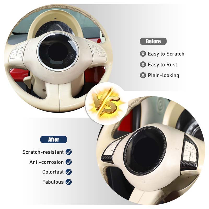 For 2008-2026 Fiat 500 For Abarth Real Carbon Fiber Car Steering Wheel Button Frame Logo Outer Ring Sticker Car Accessories