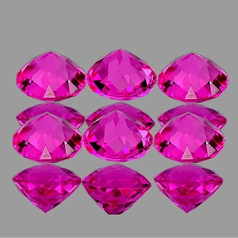7x7 MM (6 Pcs) Natural Pink Sapphire Loose Gemstone Round Cut Lot l273
