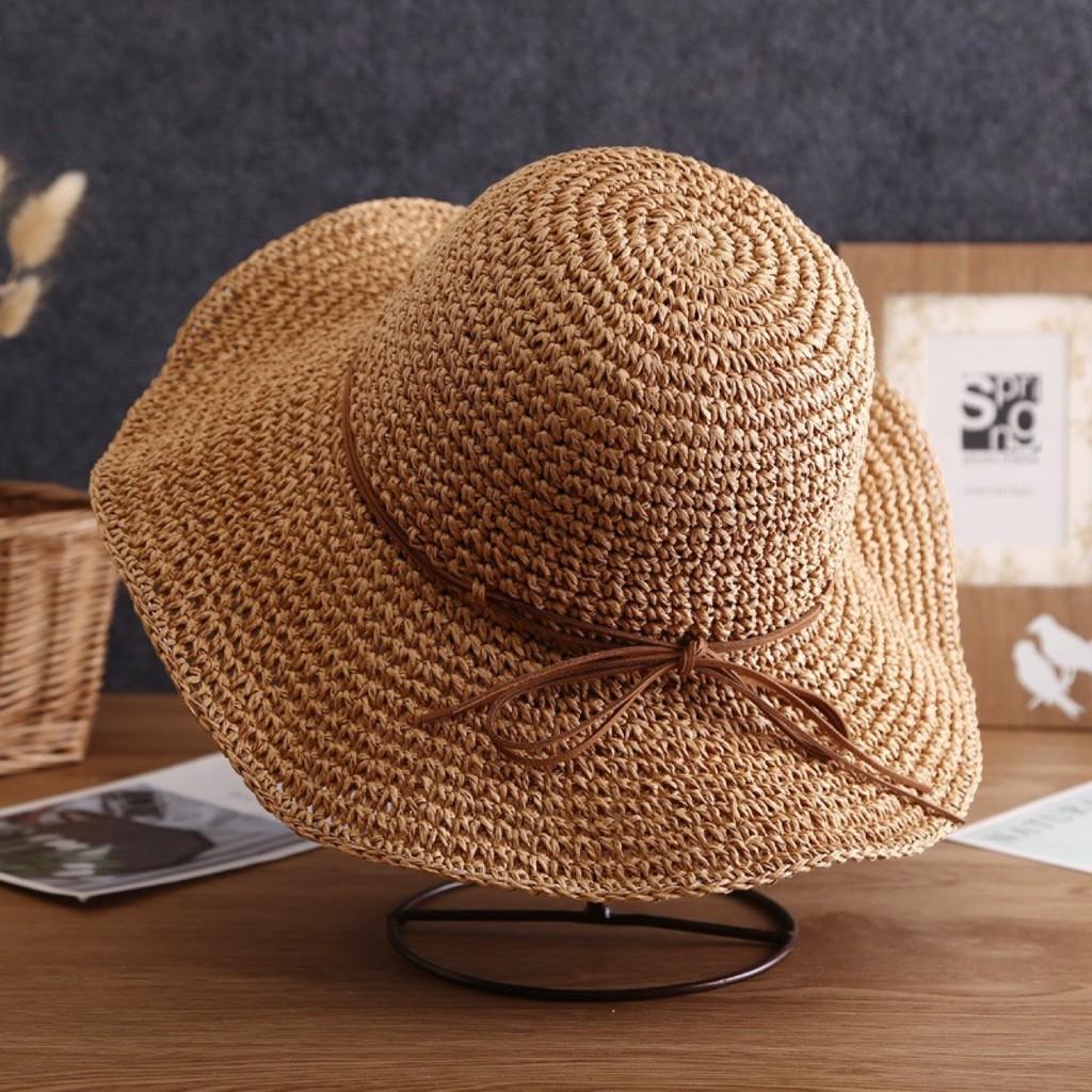 Flat Brim Straw Hat With Butterfly Bow For Sun Protection And Beach Outings