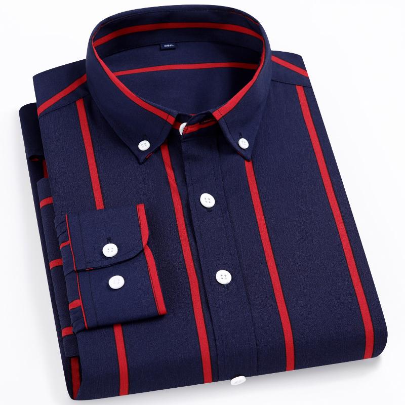 Men‘s Stylish Stretchy Striped Button-Down Shirt - Comfortable Long Sleeve Business & Casual Top - Color Block Design, Spring Summer