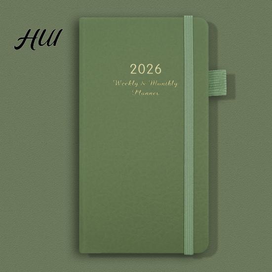 Planer kieszonkowy 2026 z gumką Pętelka na długopis Wstążka Zakładka Tygodniowy Miesięczny Akademicki Harmonogram 12 Miesięcy Notes Dziennik z Twardą Okładką