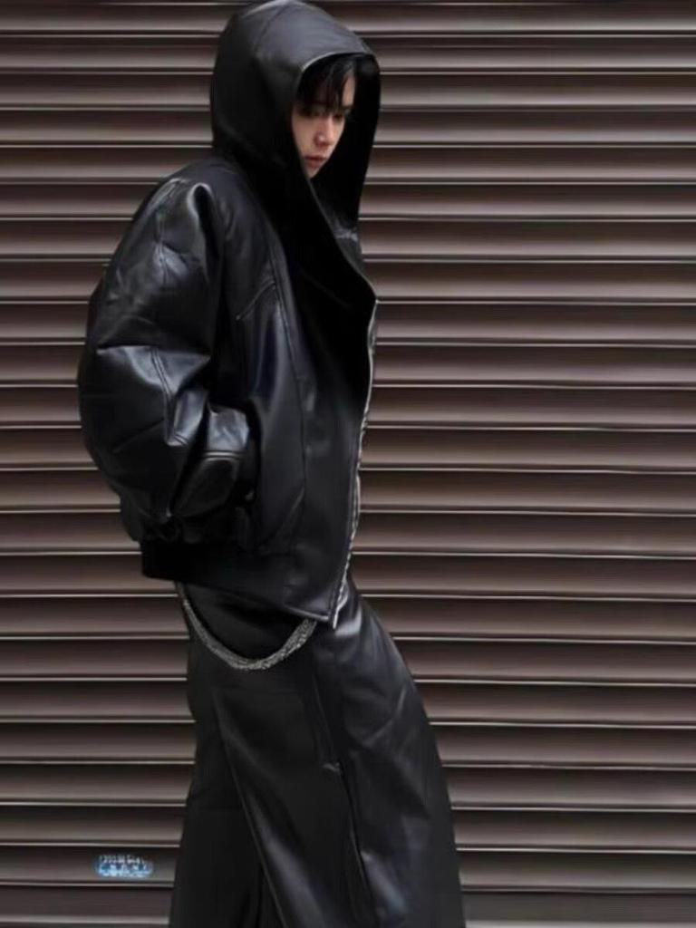 Men's Trendy Black PU Leather Hooded Jacket with Oblique Zipper - Korean Style for Spring and Autumn
