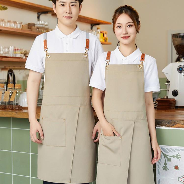 Waterproof Barista & Nail Art Canvas Waist Apron with Custom Logo Printing Waterproof Canvas/Light Coffee