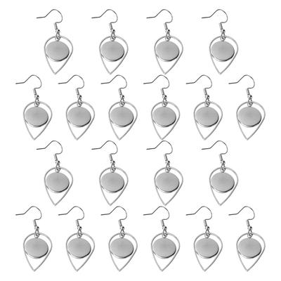 20Pcs Earring Blank Bezels Wire Hook Tray with Water Drop Pendant Jewelry Making DIY Craft 12mm
