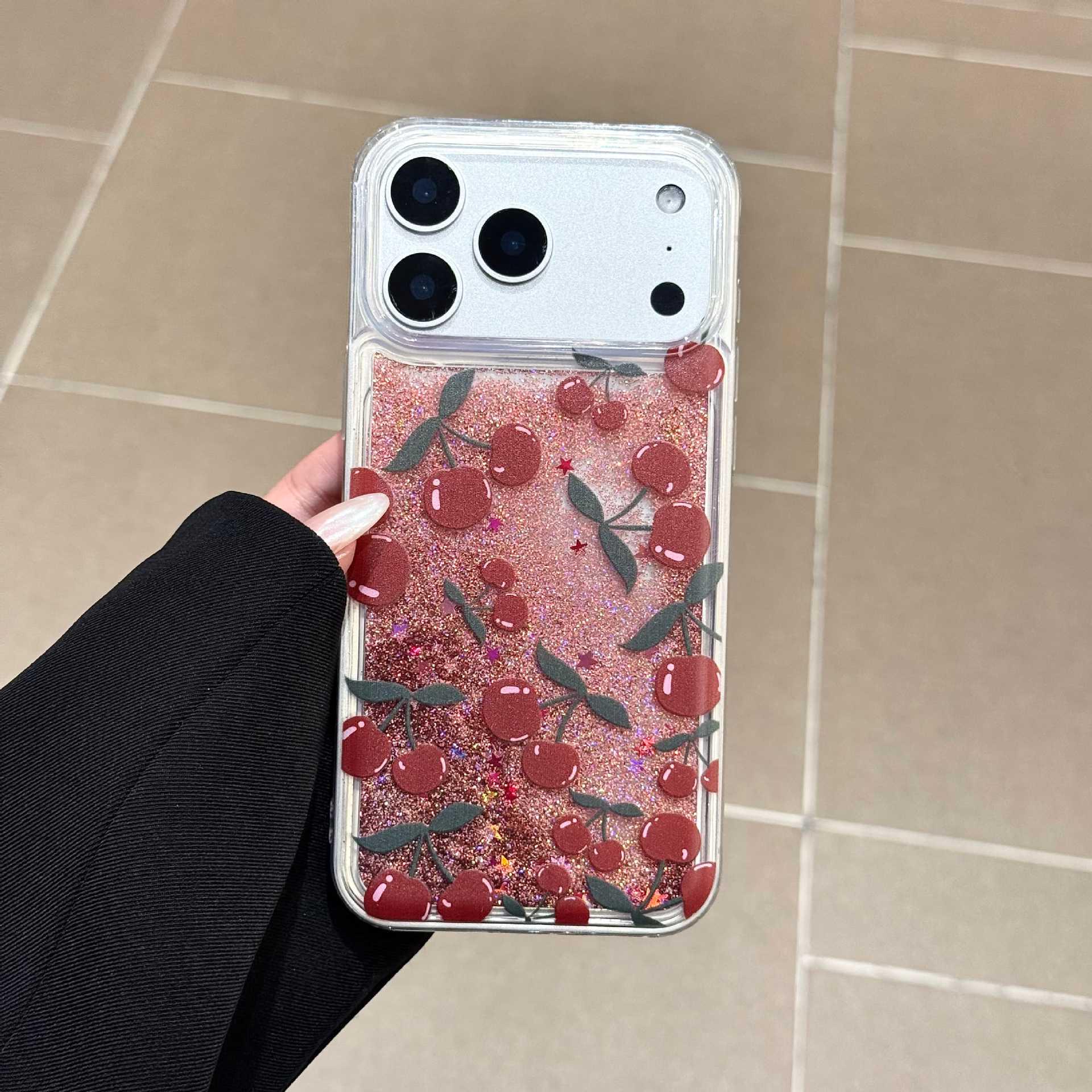 

Cherry Blossom Heart iPhone Case for 15/16/17 Pro/Pro Max, Sweet Girly Quicksand Design 17promax
