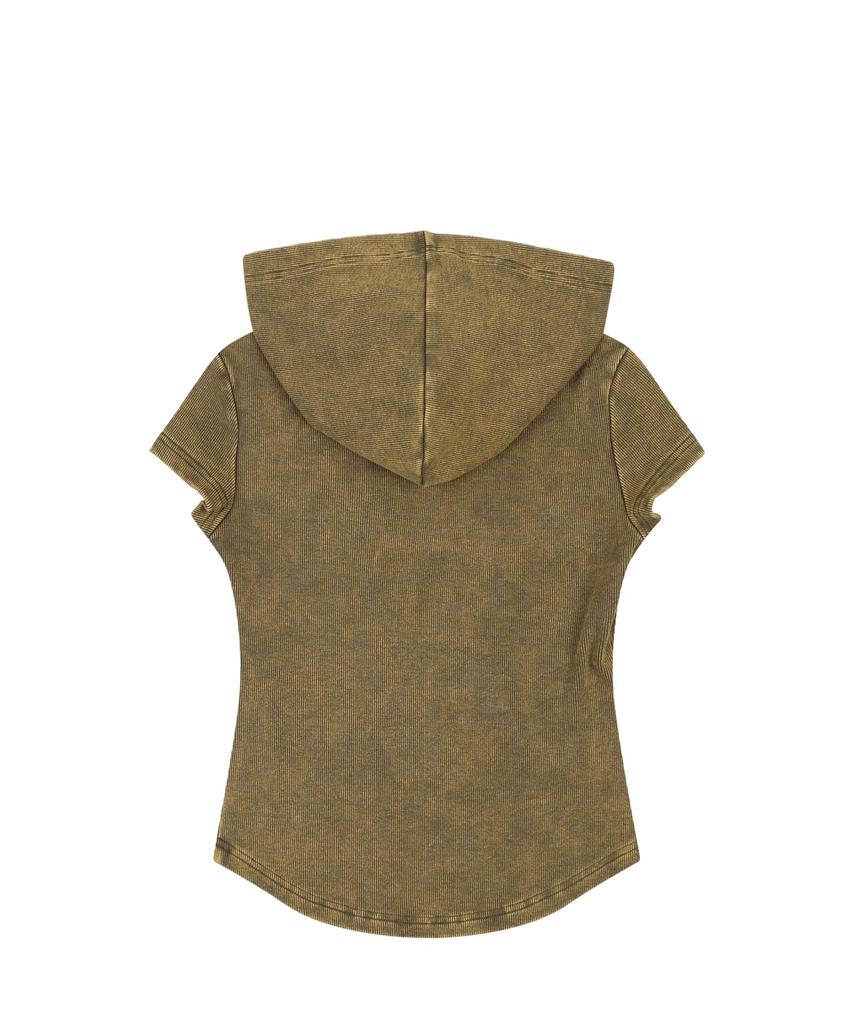 ORDINARY HOLIDAY Half Sleeve Pigment Slim Line Zip-Up [Khaki]
