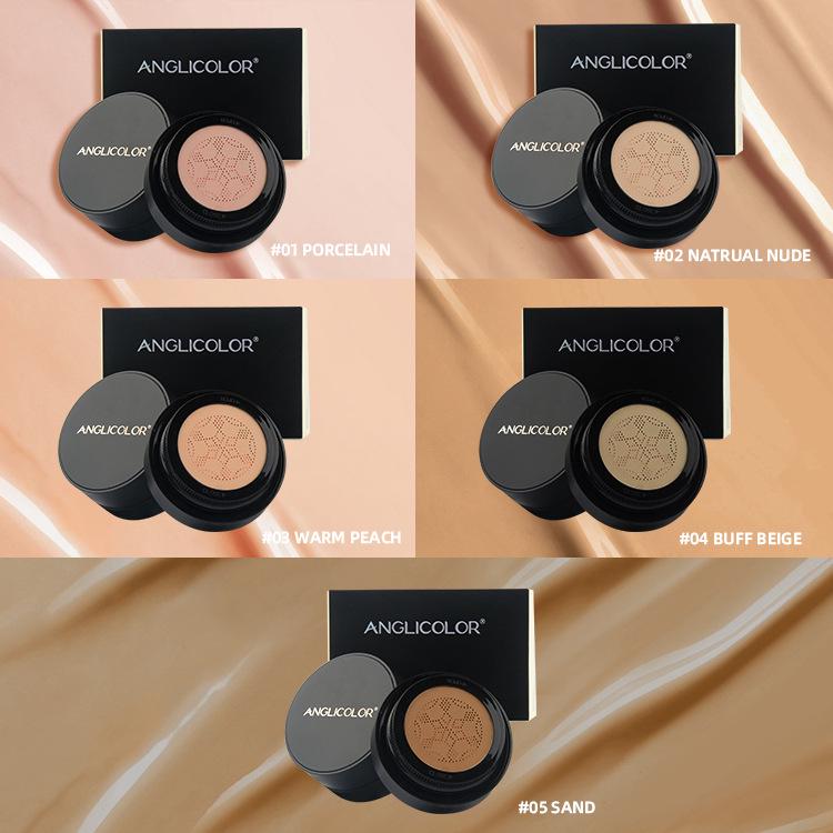 Fond de ten cushion cu cap de ciupercă Anglicolor: Bază CC rezistentă la transpirație și corector BB