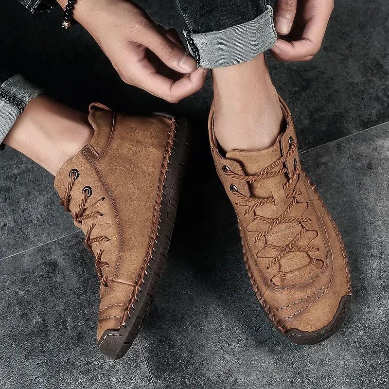 Men's Shoes Leather Walking Shoes Women Hand Stitching Outdoor Stitched Men Casual Shoe Unisex Boots