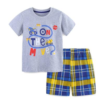 Children's Clothing Summer Boys' Suit Knitted Cotton Medium and Children's Crew Neck Shorts Two-piece Set