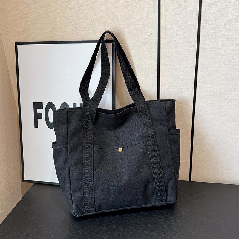 Холщовая сумка, женская сумка, сумка через плечо, универсальная сумка-тоут, большая вместимость для поездок на работу, сумка для репетиторства, несколько карманов чёрный