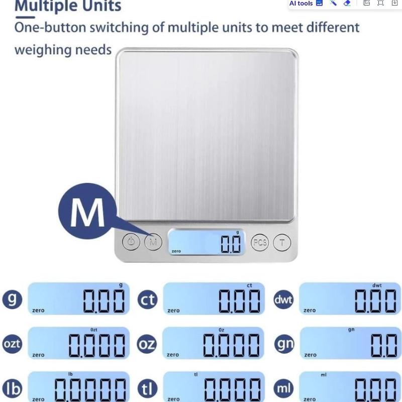 Rechargeable 3000G/0.1G Food Weighing Scale Digital Kitchen Scale Weight Grams Cooking Baking