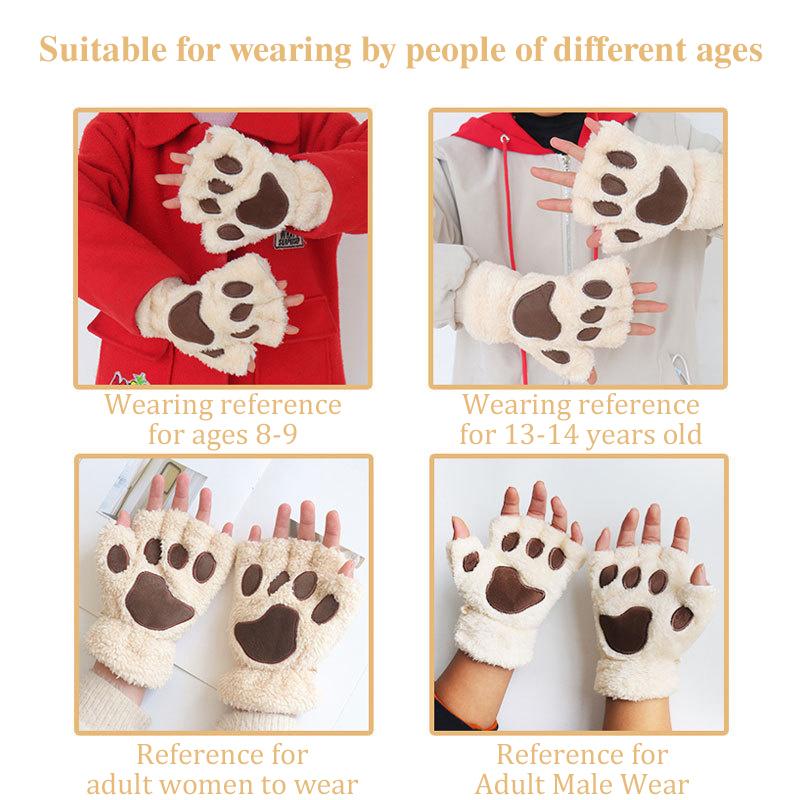 Schöne Plüschhandschuhe mit Katzenkrallen und Pfoten, Plüschfäustlinge, warm, weich, kurze, fingerlose, flauschige Bärenhandschuhe, Kostüm, Halbfingerhandschuhe