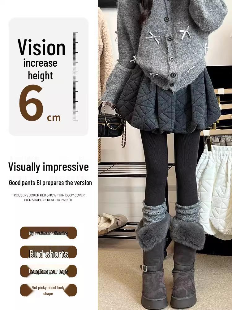 Winter 2025 Women's Gray Diamond Pattern High Waist A-Line Skirt Pants - Korean Style Slimming Thick Fluffy Shorts