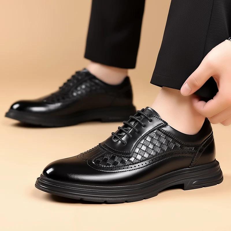 British Style Thick Soled Block Leather Shoes Fashionable Business Affairs Lace Up Oxford Shoes Luxury Brand Classic Men Shoes