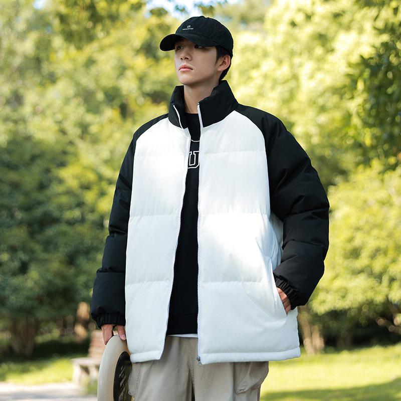 Down Cotton Jacket Winter Couple Thickened Warm Bread Clothes Men's Casual Cotton Clothes Loose Color Matching Stand-up Neck Cotton-padded Clothes
