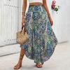 Boho Skirt Elastic High Waist A-Line Skirt Boho Adjustable Lace-up Retro Printed Loose Fit Slimming Skirt