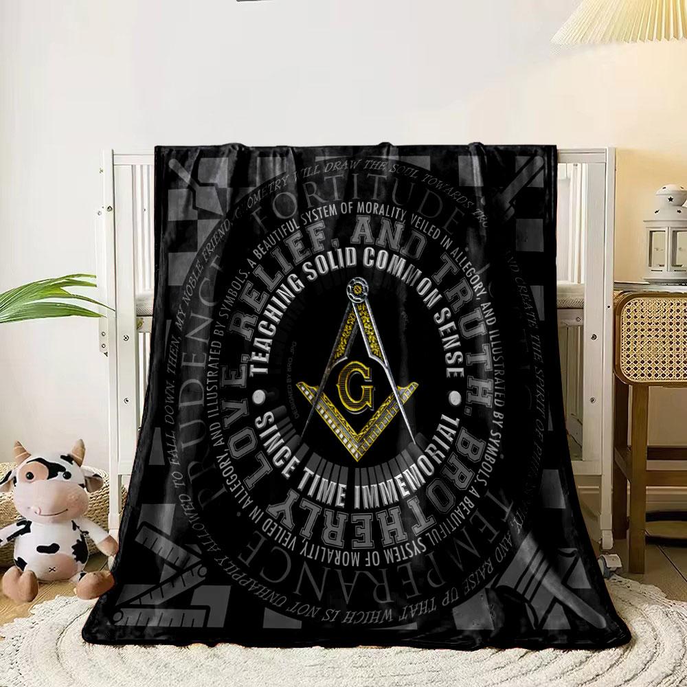 Masonic Symbol Pattern Blanket Bedroom Blanket for Livingroom Couch Lunch Break Soft Throw for Friend's Festival Gift