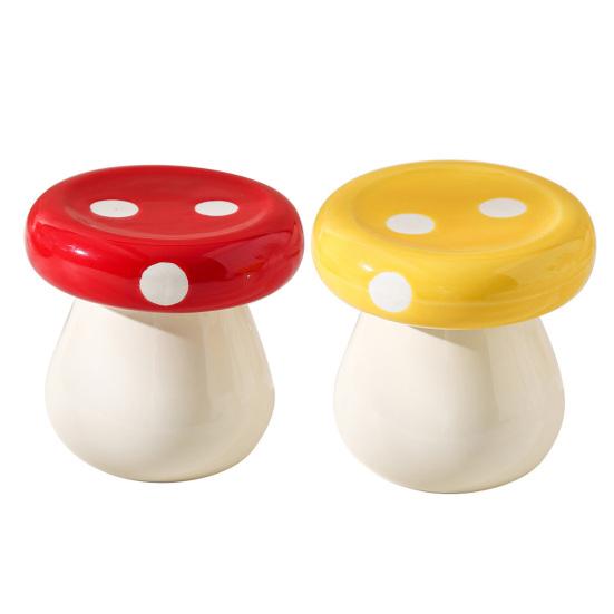 Decorative Dental Floss Dispenser Ceramic Mushroom Toothpick Holder, Cotton Swabs Container, Swab Container Storage Box for Home and Kitchen