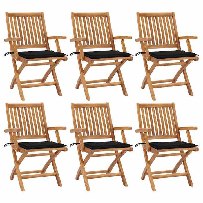 Chaise de jardin - MAISON EXCLUSIVE - Lot de 6 - Teck massif - Pliantes - Coussins inclus