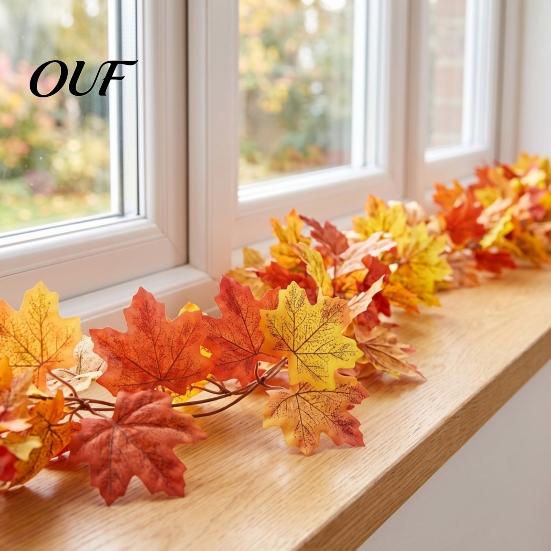Simulated Foliage for Porch 2Pcs Artificial Fall Leaves Garland, Autumn Maple Leaf Vines Thanksgiving Garland Mantle Decor, Faux Indoor Outdoor