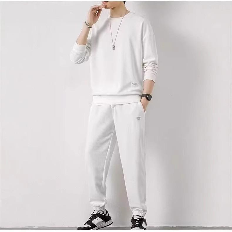 Men's Autumn Oversized Waffle Weave Suit Youth Loose-fitting Casual Sweatshirt + Sweatpants Simple Casual Two-piece Set