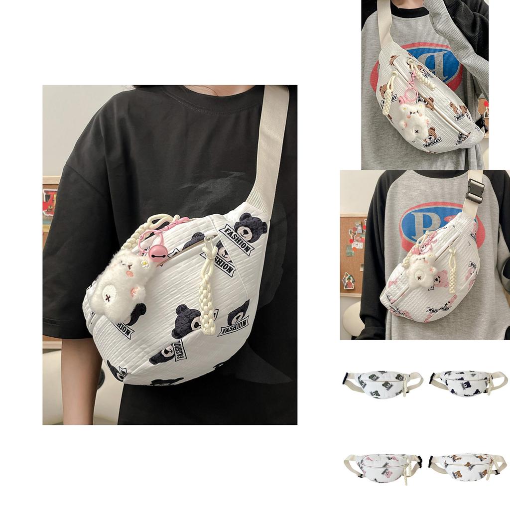 Trendy Nylon Bear Print Chest Bag For Casual Wear With Stylish Fresh Sweet Design