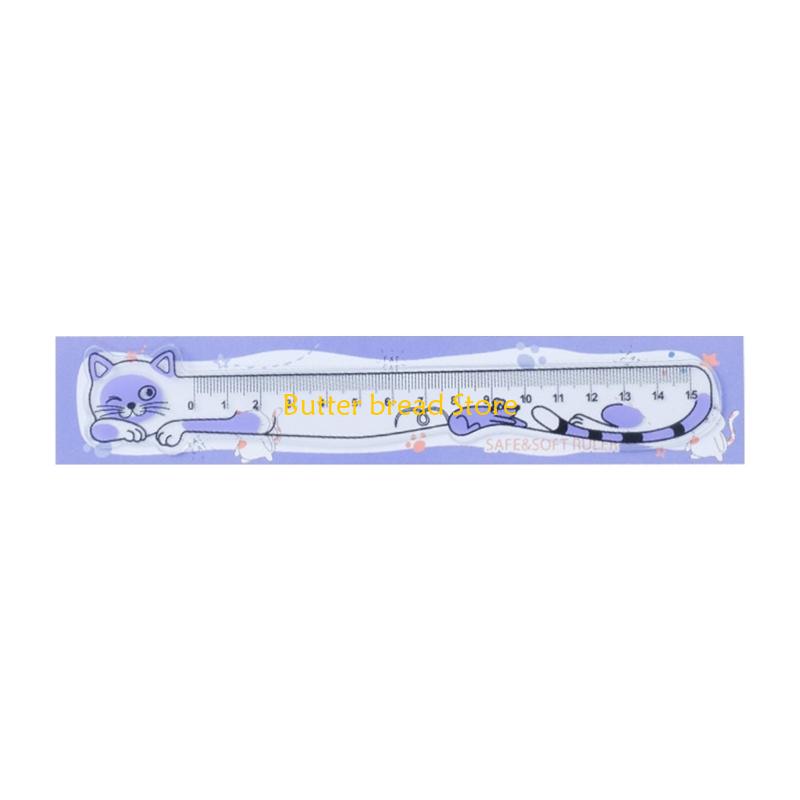W89C 15cm Straight Ruler Lovely Cats Ruler Soft Ruler with Scale for Teaching