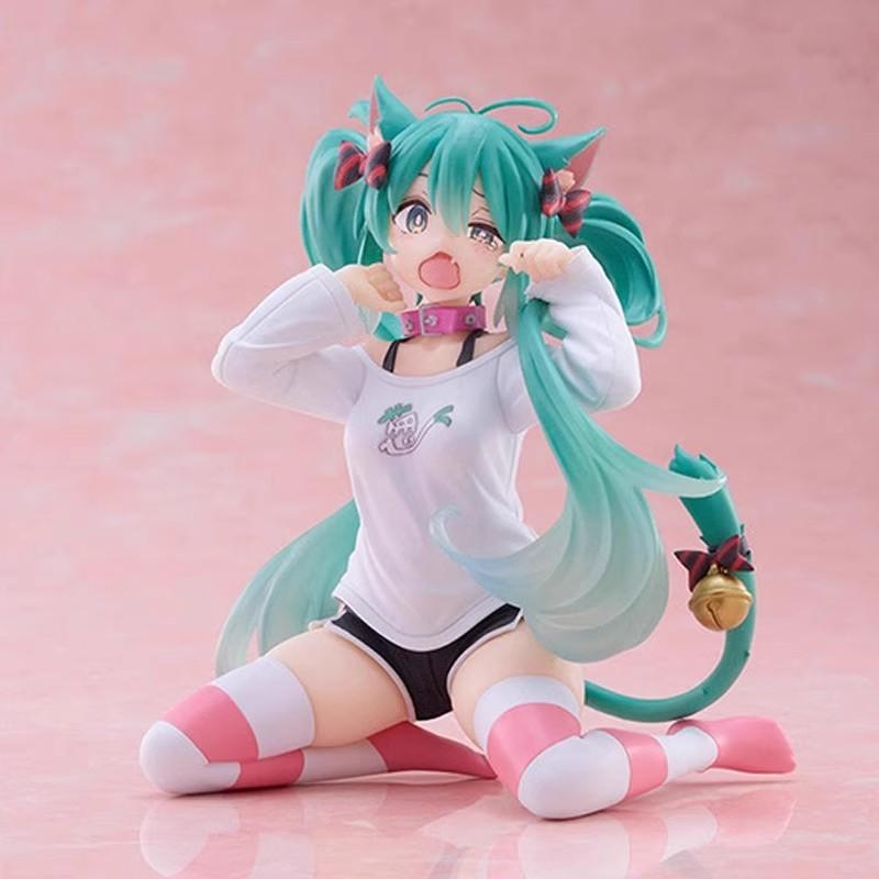 New Hatsune Miku Cat Ear Short Sleeve Pajamas Figure Anime Girl Model Statue Cartoon Desktop Decoration Collectible Figurine Toy