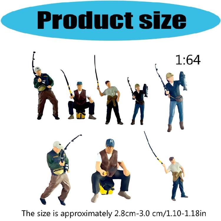 Artistic 1/64 Scale Miniature Fishing Figure Resin Attractive Mini Fishing Scene Resin Ornament for Decorative Use Gift
