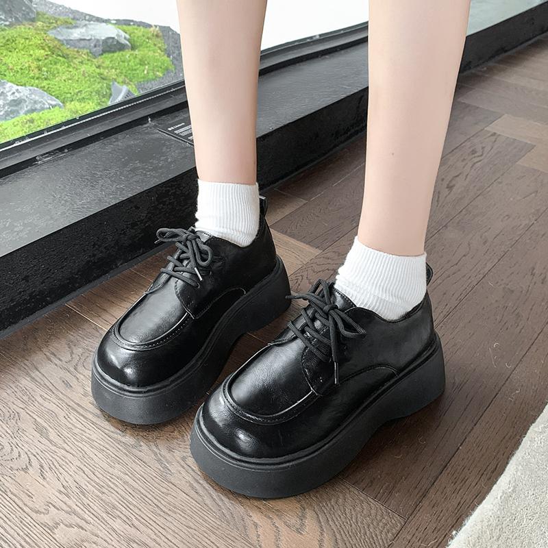 Móda Jaro Nové Boty na Silné Podrážce Jednoduché Dámské Módní Kulatá Špička Hluboký Výkroj Šněrování Vpředu Vodotěsné Protiskluzové Mokasíny