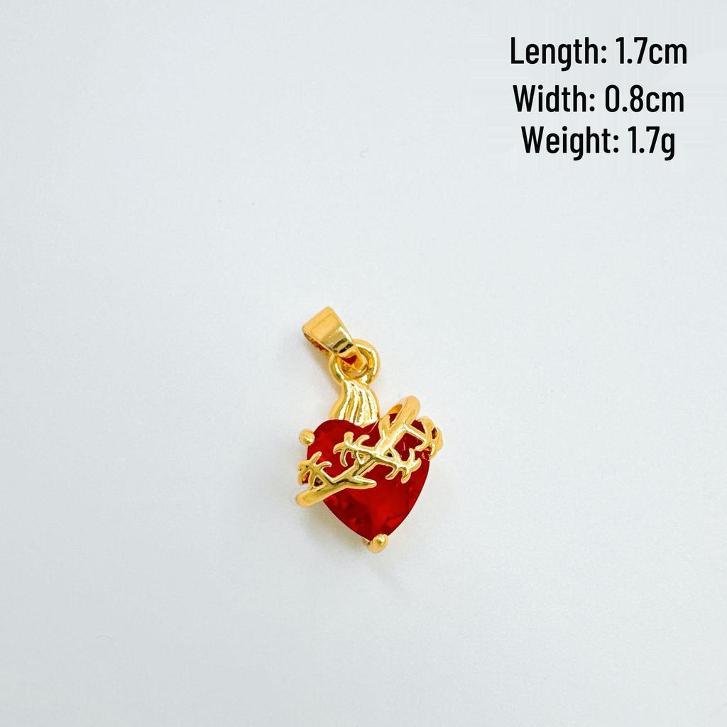 European & American Red Heart Zirconia Cross Pendant Necklace, Gold-Plated Copper, Peach Heart Design for Women.