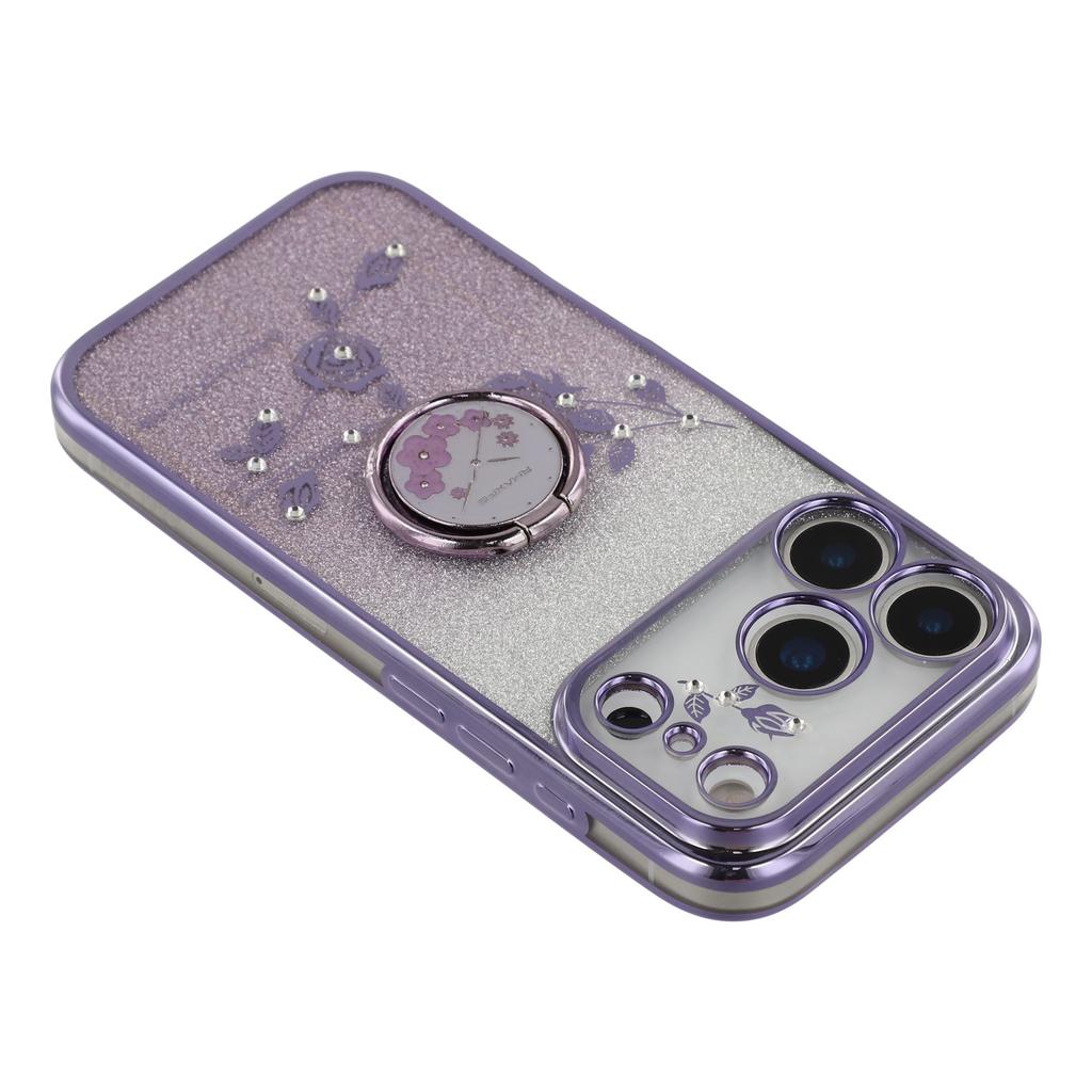 KADEM For iPhone 17 Pro Case Ring Kickstand TPU Flowers Phone Cover Gradient Glitter