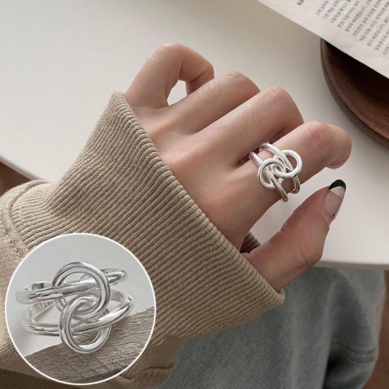 Korean Retro Geometric 925 Silver Plated Open Ring for Women