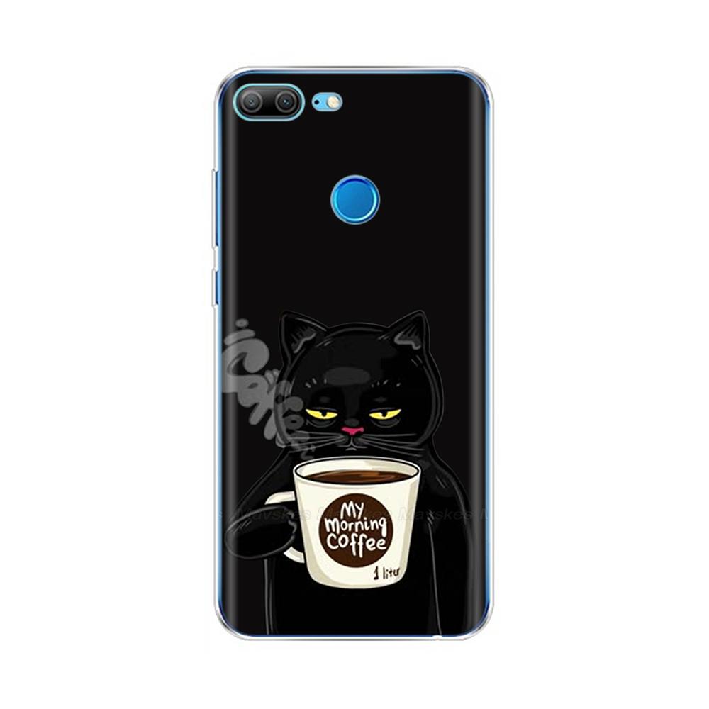 Phone Case For Honor 9 Lite Back Cover for Huawei Honor 9 Lite Cases Transparent Silicon TPU Protective Cats Flower Print Covers