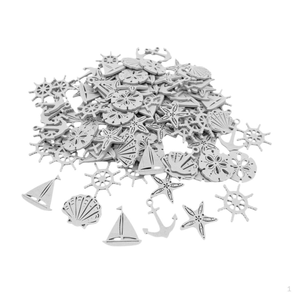 50 Count Miniature Nautical Wood Cutouts for Coastal Decorations