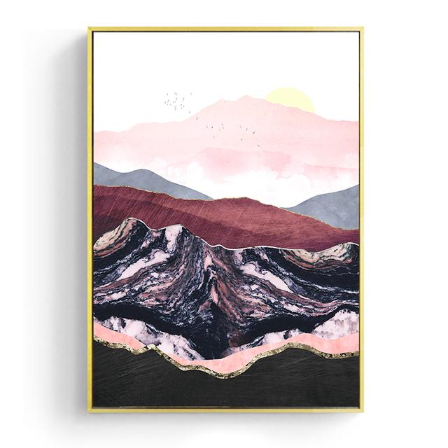 

Японский пейзажный постер с цветением вишни, розовый восход солнца, горная картина, настенная живопись на холсте, современная комната, украшение для дома 50X70cm Unframed