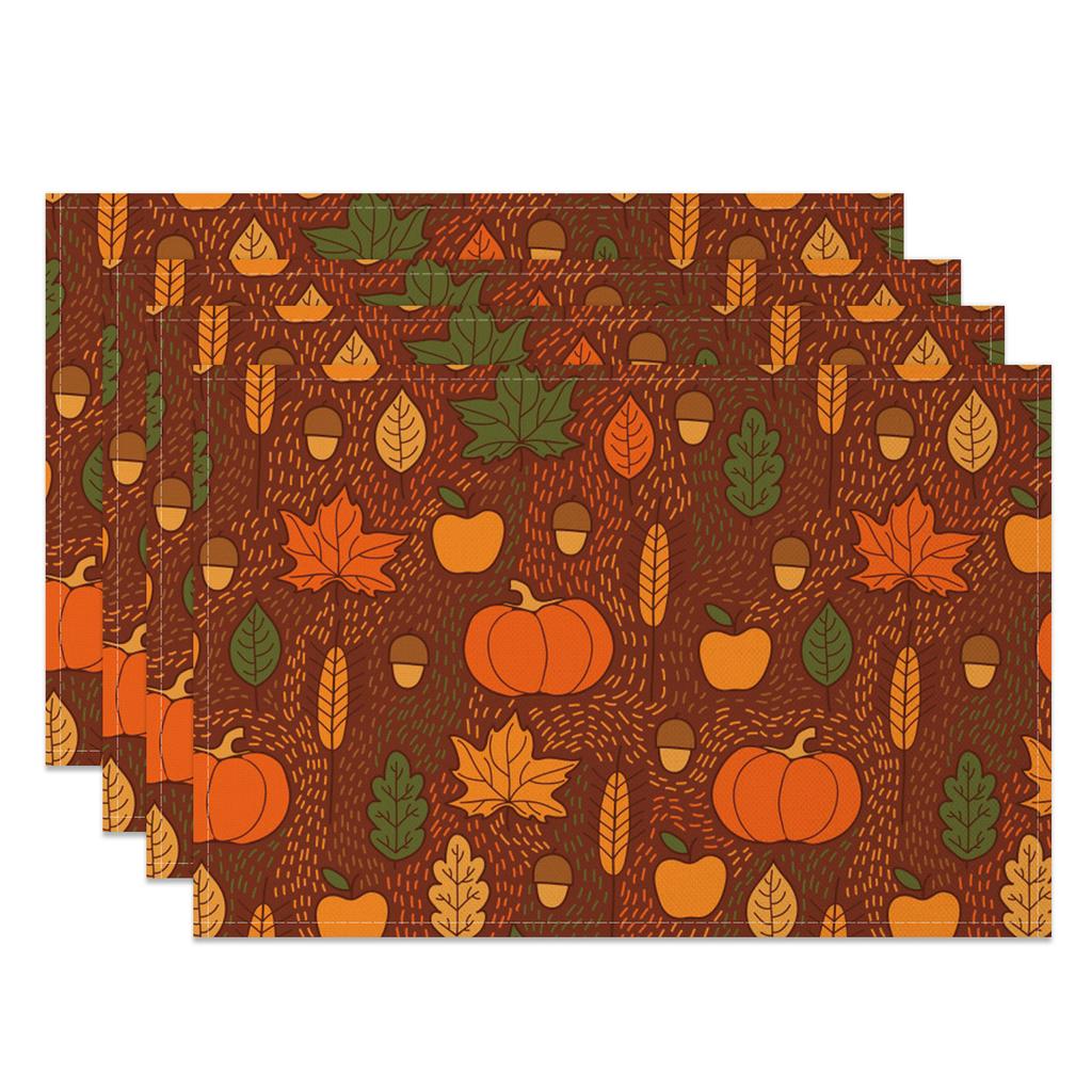 Autumn Harvest Placemats Sunflower Pumpkin Fall Leaves Printing Cozy Seasonal Table for Dining High Tea Wedding Decoration