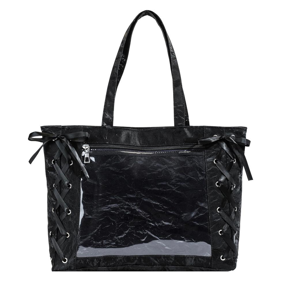 Bearneko Ita Tote Otaku A4 Large Bag, Bag, Bag, Size, Cute, Capacity, Lace-Up, Ribbon, Spring, Summer, Autumn, Winter, Gift, Women's (Black)