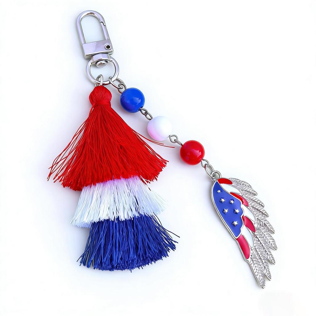 Independence Day Heart & Star Alloy Tassel Keychain Pendant