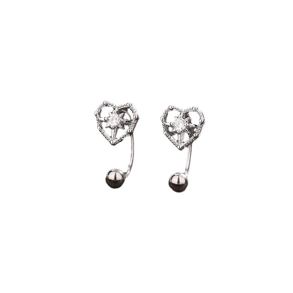 S925 Plated Silver Earrings Eight Star Screw Ear Nails Exquisite Heart-shaped Ear Hook Hollow-out Rice Word Love Zircon Earrings Female