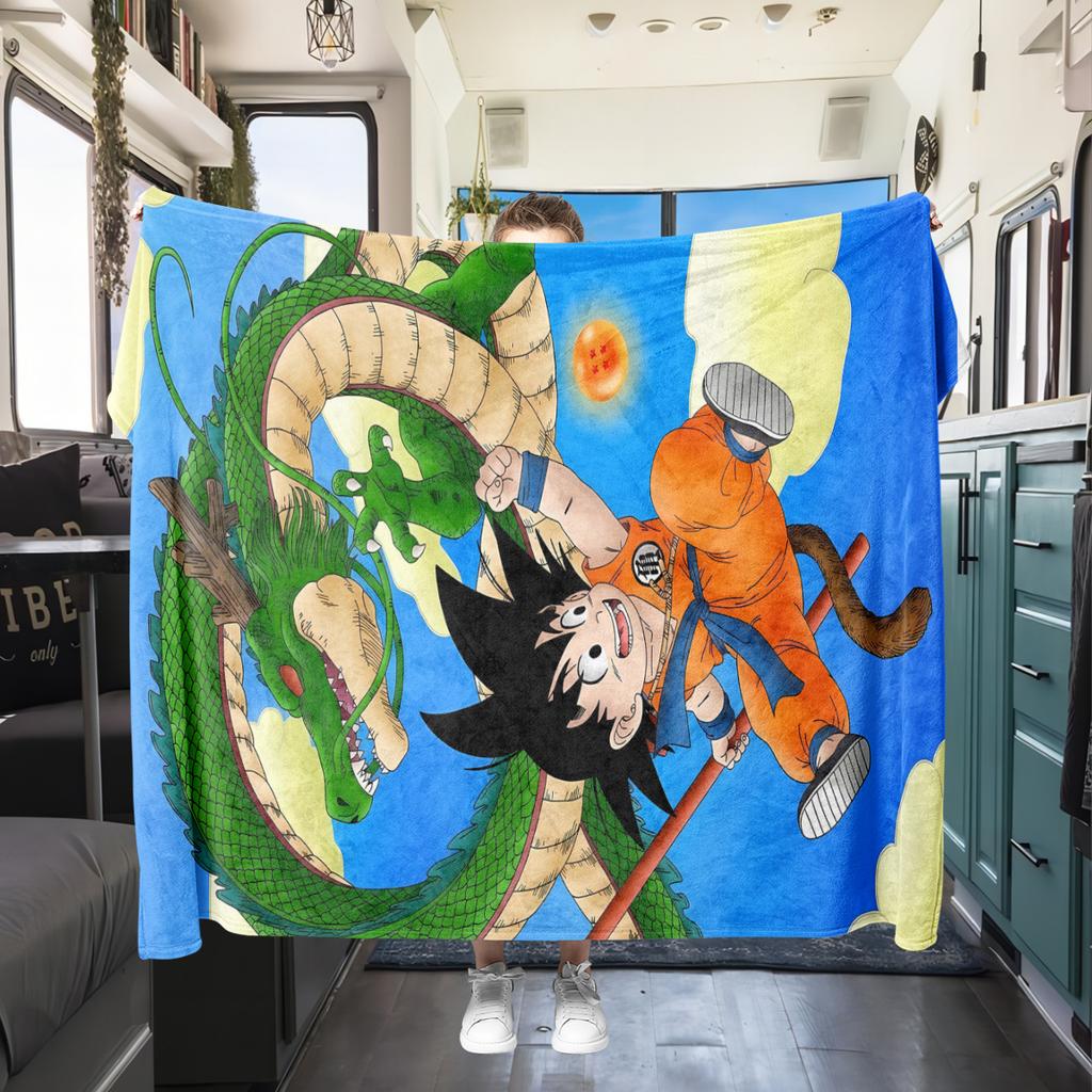 1pz Coperta in Flanella con Stampa Son Goku, Alta Qualità per Tutte le Stagioni, Decorazione per la Casa, Calore e Comfort, Perfetta per Regali di Natale