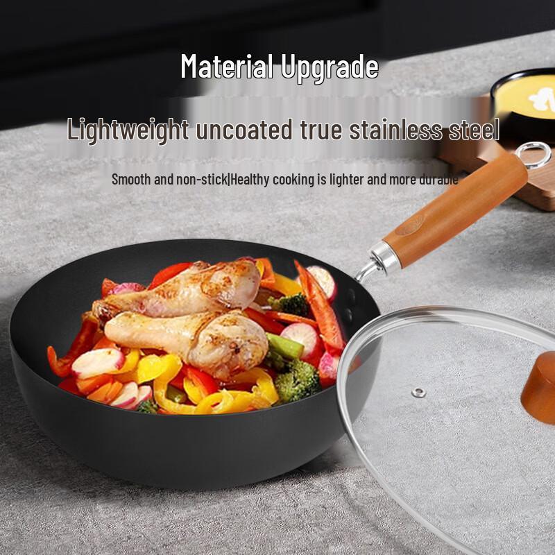 Zhishi 20cm Flachboden Eisen Wok mit Deckel