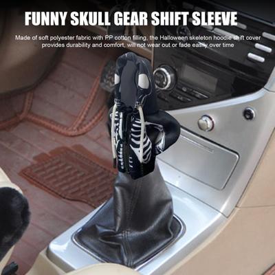 Skeleton Car Gear Shift Hoodie Cover Easy Install Handbrake Cover Universal Shift Knob Hoodie Cover Halloween Car Interior Accessories