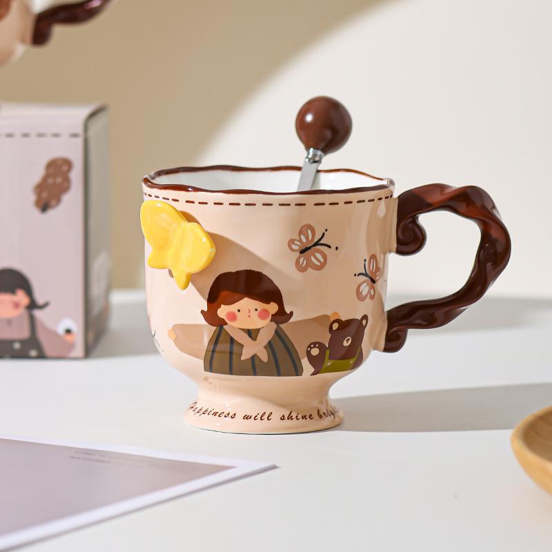 Retro Cute Girl Mug Ceramic High Value Home Office Water Cup Coffee Cup Souvenir Birthday